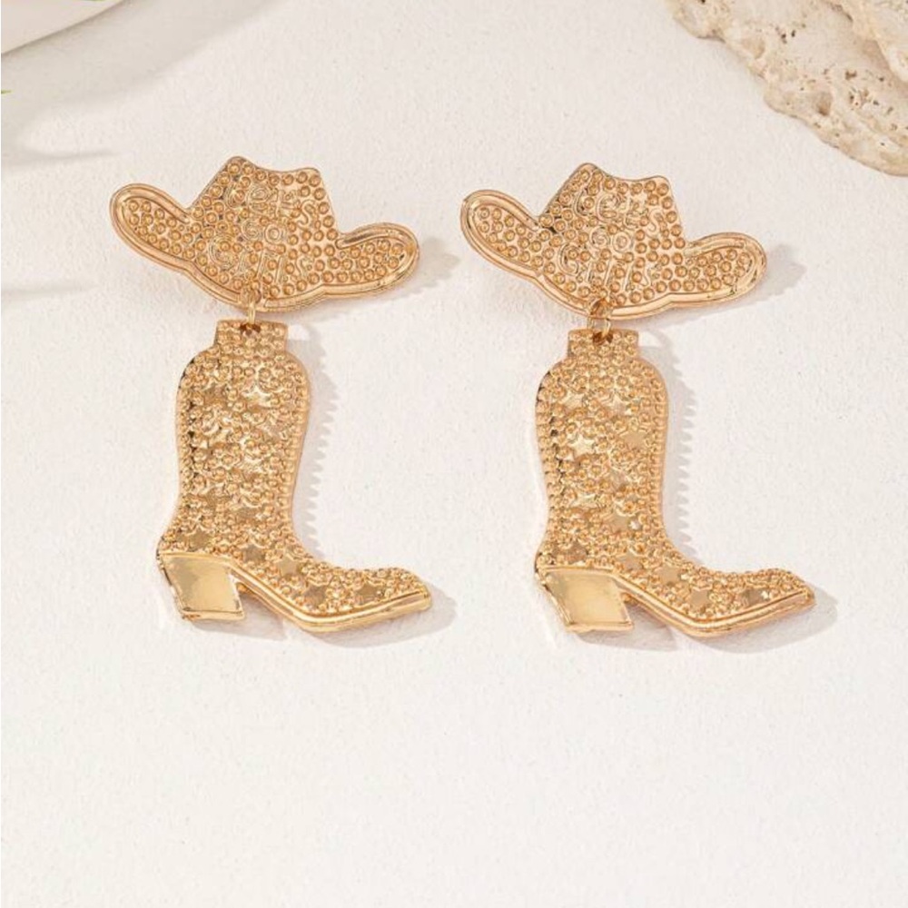 Gold Cowboy Boot and Hat Earrings
